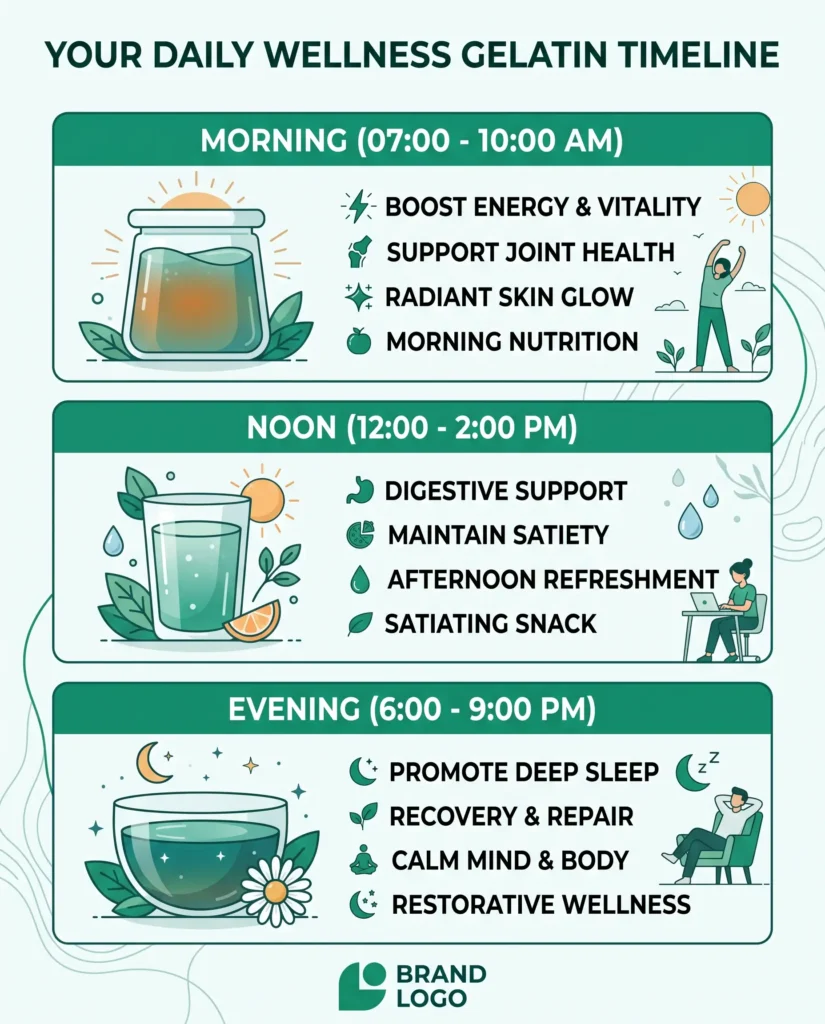 daily gelatin for ozempic side effects protocol showing morning pre-meal and evening timing