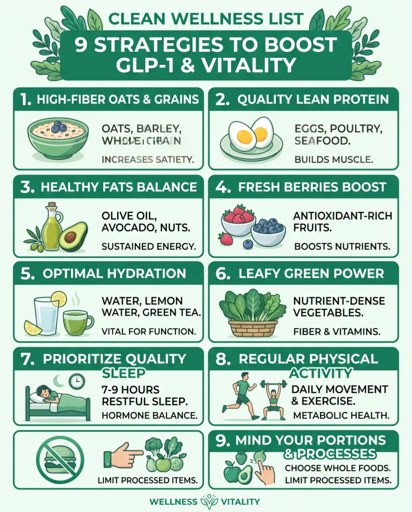 infographic showing 9 ways to increase GLP-1 naturally ranked by evidence strength