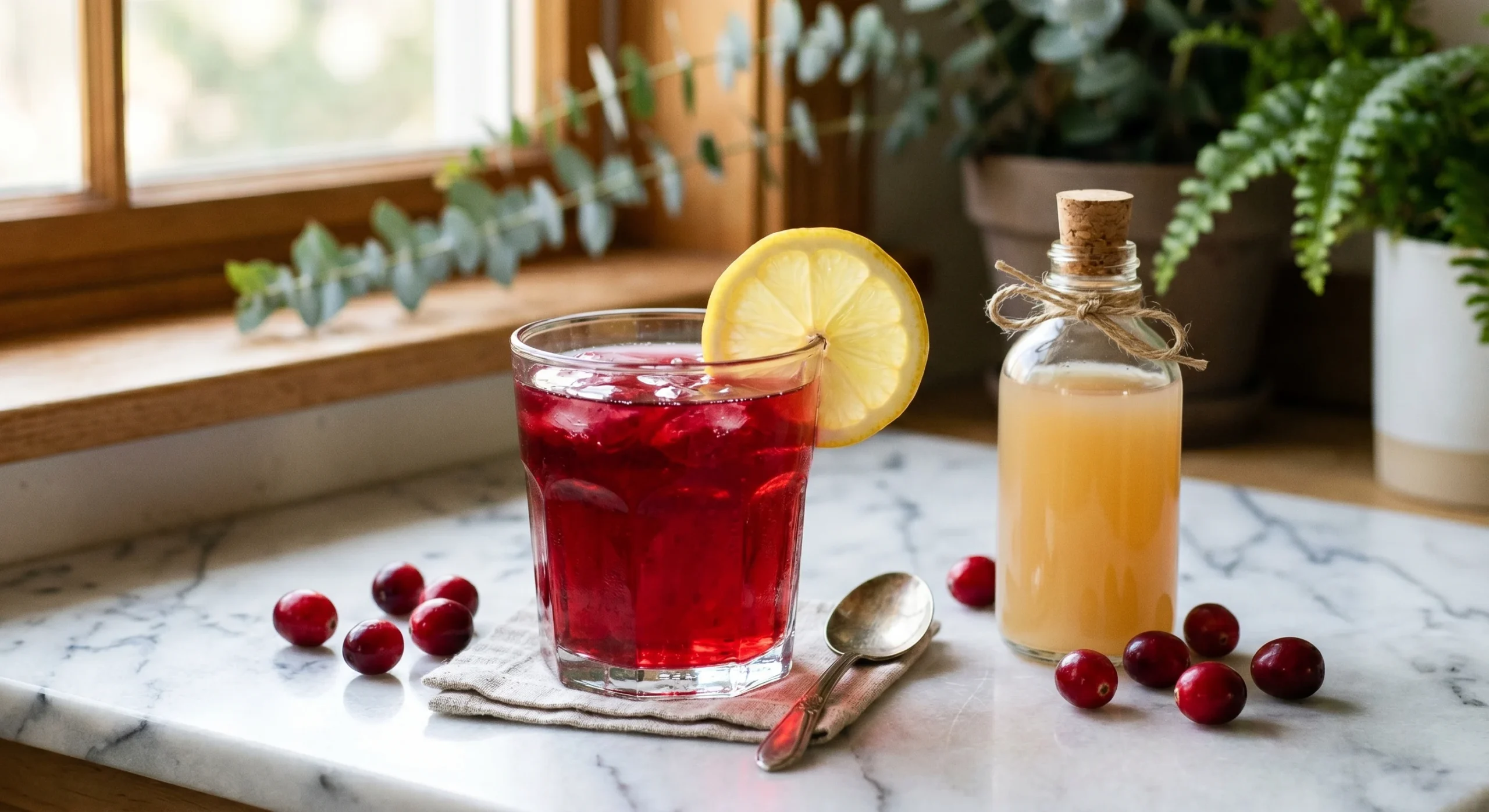 Jillian Michaels gelatin recipe — ruby red cranberry gelatin drink with apple cider vinegar and lemon