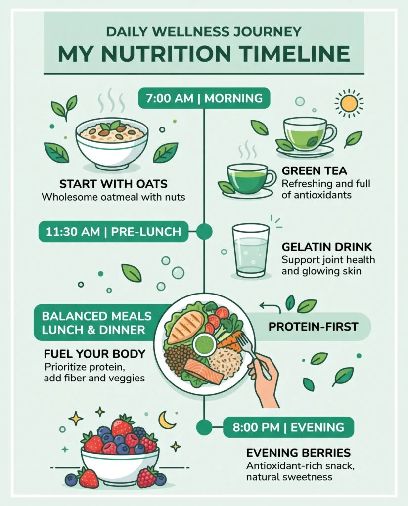 daily natural ozempic protocol infographic showing morning afternoon and evening GLP-1 strategies
