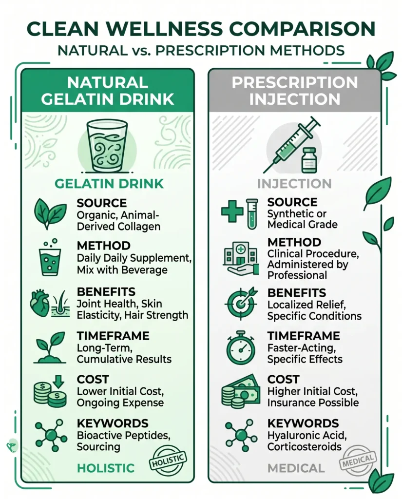 infographic comparing natural ozempic drink vs prescription Ozempic cost and mechanism