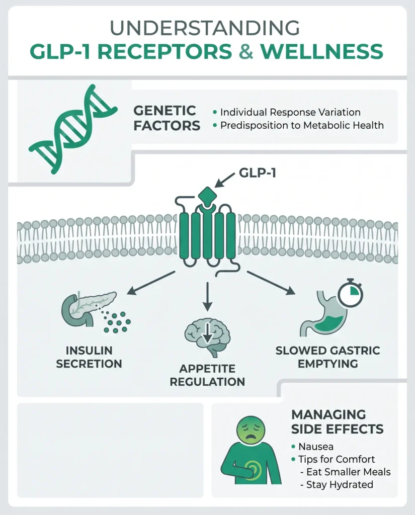 infographic explaining GDF15 gene and why some people experience severe Ozempic nausea